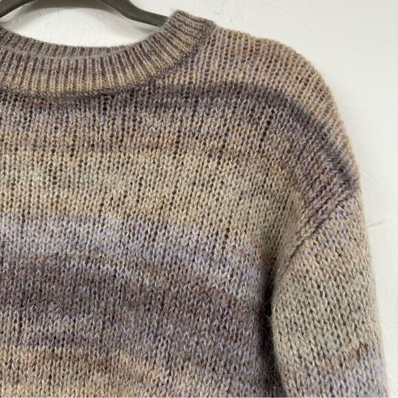 Something Navy Purple & Brown Striped Crew Neck Sweater Womens S Fall Neutral - Picture 3 of 9